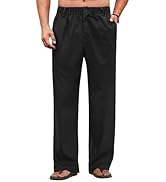 COOFANDY Men's Casual Linen Cotton Pants Elastic Waist Summer Beach Trousers Lightweight Yoga Vac...