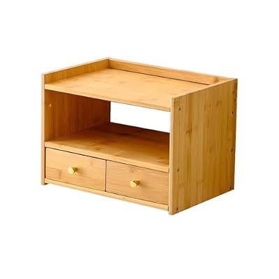 CFGH6FDF Home Simple Bamboo Bookshelf with Double Drawer Countertop Storag Rack Freestanding Book Shelf