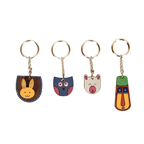 Image of AAKRITI ART CREATIONS Handcrafted Key Ring for Men & Women - Wooden, Leather & Artistic Keychain with Clip or Bottle Opener, Stylish Key Holder Accessory