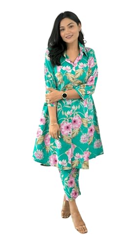 Image of LookMark Women's Cotton Blend Trendy Regular Fit Solid Printed Kurti with Stright Bottom |Kurti Set for Women