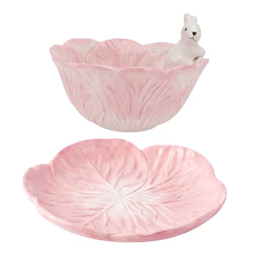 FUNOMOCYA Lovely Boys and Girls Bowl Set Rabbit Cabbage Bowl Dinner Plate Fine Crafted Ceramic Tableware
