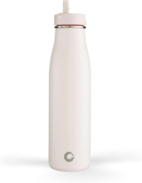 onegreenbottle Evolution Stainless Steel Metal Insulated Bottle with Straw Cap. Leakproof Water Bottle, 500 ml Hot and Cold Drinks - Milk
