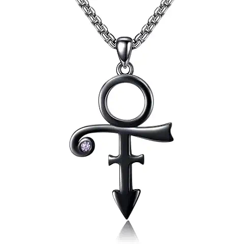 HUKKUN Prince Symbol Necklace Sterling Silver Prince Necklace for Men Prince Symbol Jewelry for Prince Fans Cover