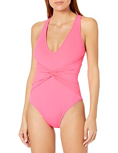 La Blanca Women's Island Goddess Drape Twist Belt Front One Piece Swimsuit, Ginger, 12