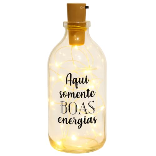 So Arts Abajur Garrafa Decorativa com LED, Vidro com Frase, Iluminação Decorativa (Aqui Somente Boas Energias)