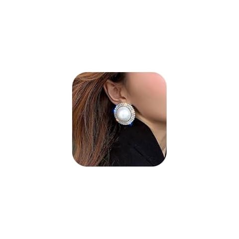 Denifery Bohemian Rhinestones Big Pearls Earrings Silver Big Circle Lightweight Large Earrings Fashion Earrings for Women Cover