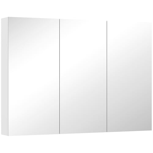 HOMCOM Bathroom Mirror Cabinet Wall Mounted, 3-Door Storage Unit, Modern Bathroom Wall Cabinet with Mirror and 4 Adjustable Shelves, 91.5 x 11.5 x 65 cm, White - Cosy Home Interiors HOMCOM Bathroom Mirror Cabinet Wall Mounted, 3-Door Storage Unit, Modern Bathroom Wall Cabinet with Mirror and 4 Adjustable Shelves, 91.5 x 11.5 x 65 cm, White