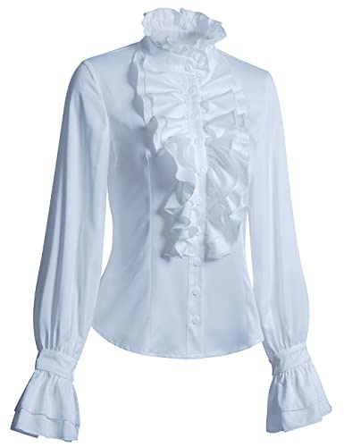 Women Victorian Gothic Ruffled Lotus High Neck Lace Lantern Long Sleeve Top Blouse Shirt2