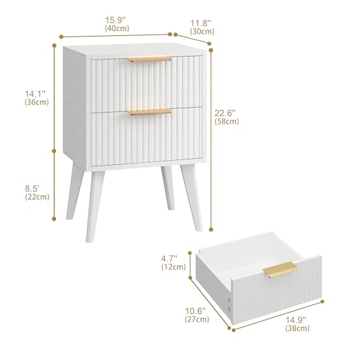 Image of YAUKOMEL Fluted Nightstand with 2 Drawers,Modern Bedside Table White