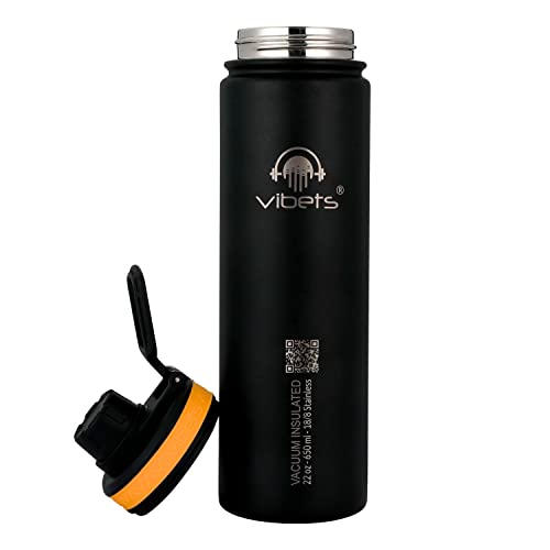Garrafa Térmica Vibets Isolada A Vácuo 650ml Preta/Laranja  