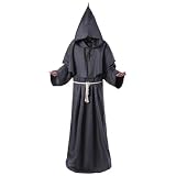 Friar Medieval Cloak Hooded Monk Renaissance Priest Robe Costume Cosplay Outfits Women Mens Halloween Costume Cape Gray