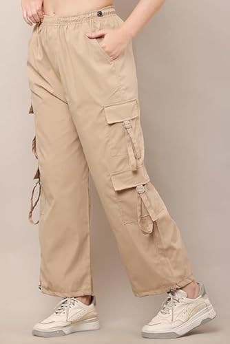 Image of Women's Cargo Pants, Soft NS Fabric Elastic Waistband, Multi-Pocket, Wide Leg, Pack of 2 Size(26,28,30,32,34,36)