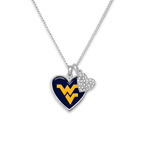 West Virginia Mountaineers Amara Crystal Heart Silver Chain Necklace Jewelry Gift WVU