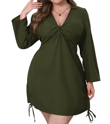 Image of VillbeCoser Women's Plus Size Dress Long Sleeve V Neck A Line Mini Short Cocktail Summer Casual Dress