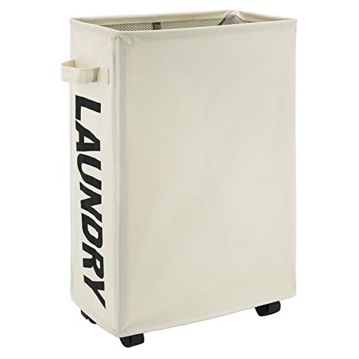 TOTANKI 22" Rolling Slim Laundry Basket with Handle on Wheels (4 Colors), Foldable Laundry Hamper, Collapsible Laundry Sorter and Organizer, Tall Storage Basket Bin (Beige)