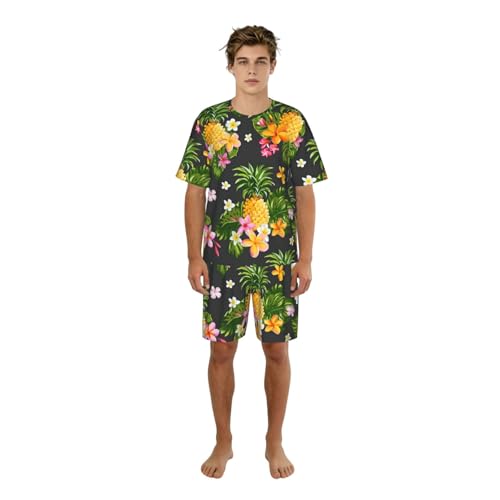Pyjama hawaïen homme ananas en coton léger pour l'été