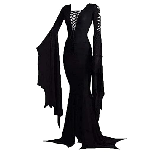 LUYANA Disfraz de Morticia Addams para mujer, para Halloween, carnaval, fiesta, Negro , S