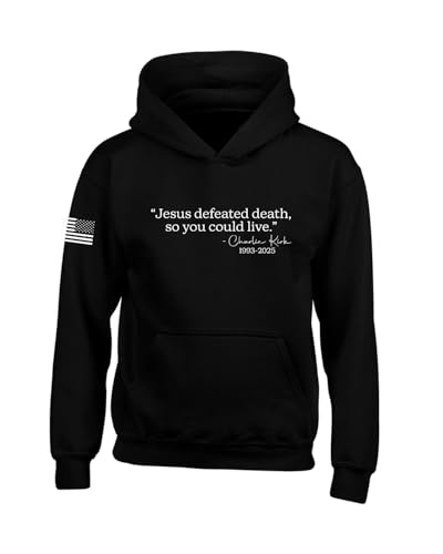 Shark & Hammer Jesus Defeated Death So You Can Live American Pride USA Flag Youth Hooded Sweatshirt, Black, Medium
