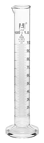 EISCO Graduated Cylinder, 100ml - Class A Tolerance ±0.50ml - Round Base - White Graduations - Borosilicate 3.3 Glass