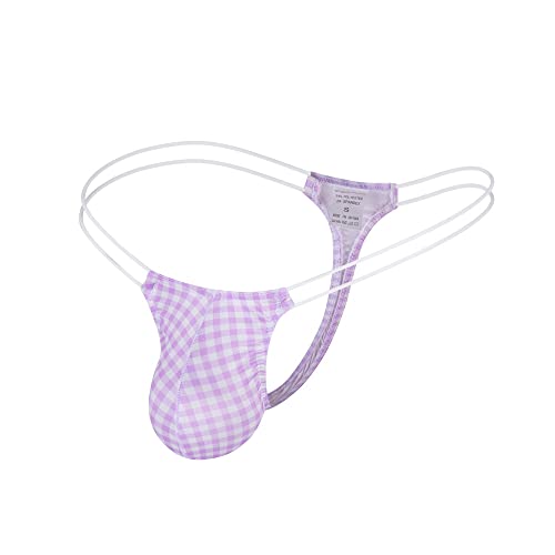 COMLIFE Men's Milk Silk Plaid Thong Underwear High Stretch Low Waist Panties2