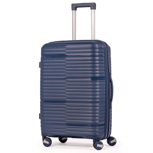 Mala De Viagem Média 23Kg Polipropileno Rodas Duplas 360 Fibra Rígida Leve Resistente Para Despachar (AZUL, MÉDIA)