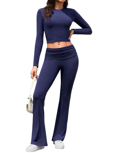 Yuson Girl Zweiteiler Damen Lounge Set Weich Hausanzug Freizeitanzug Langarm Crop Top Elastische Taille Schlaghosen 2 Teiler Loungewear Damen Set Y2K Outfit Casual Sportanzug(Marineblau, M) Yuson Girl Zweiteiler Damen Lounge Set Weich Hausanzug Freizeitanzug Langarm Crop Top Elastische Taille Schlaghosen 2 Teiler Loungewear Damen Set Y2K Outfit Casual Sportanzug(Marineblau, M)