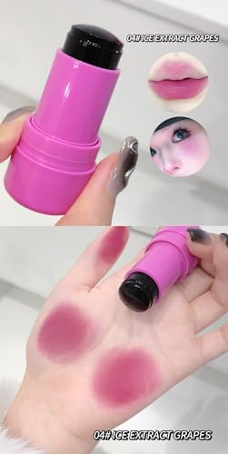 Image of Gege Bear 2-in-1 Jelly Tint Cheek Blush Stick - Hydrating & Lightweight Lip and Cheek Tint, Long-Lasting Natural Matte Blush, Buildable Cream Blush Stick for Women, Smooth Blendable Makeup, Multipurpose Makeup for Women's Beauty Routine (04-ICE EXTRACT GRAPES, 7g)