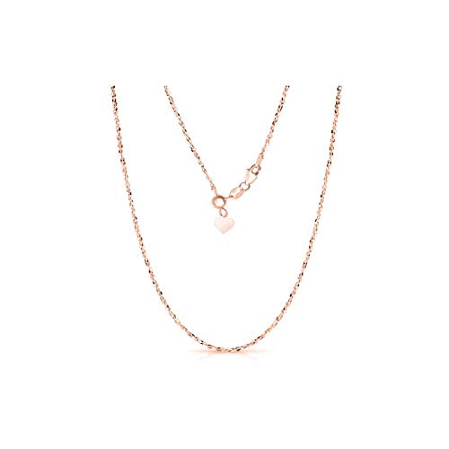 Sterling Silver 1.5MM Fancy Italian Adjustable Diamond Cut Twisted Serpentine Sparkle Chain Necklace- Silver Slider Necklace 4 Colors (Rose Gold)