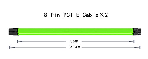 uphere Sleeved Cable - Cable Extension for Power Supply with Extra-Sleeved 24-PIN 8-PIN 6-PIN 4+4 PIN - Green with Cable Combs(11.8 inch/ 30CM),SC303