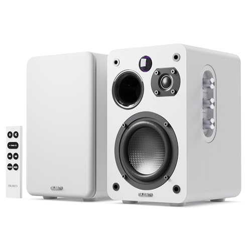 MAJORITY Bluetooth Active Bookshelf Speakers | Powered Stereo System | USB Playback | USB Charging port | HDMI ARC, Optical, Phono, Aux | Turntable Speakers | Extra Bass D70X Active WHITE