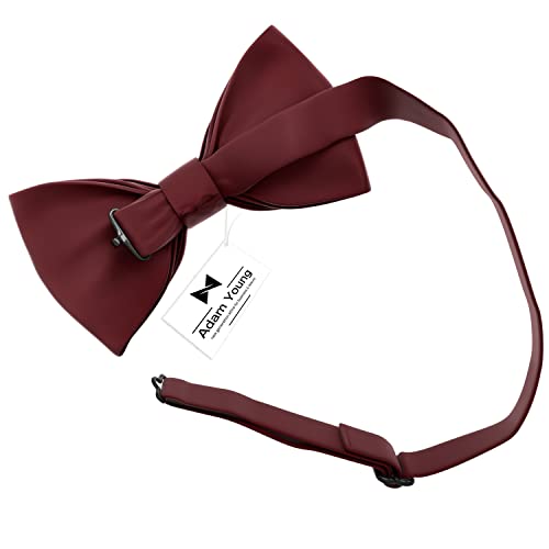 Adam Young Boy's Wine Red Tie Pre-Tied Style Formal Satin Classic Bowtie for Tuxedo Faux Silk (Medium, Maroon Red)3