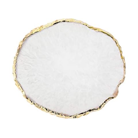 JASSINS Resin Nail Art Palette,Nail Art Painting Mixed Color Palette Gold Edge Nail Gel Color Makeup Display Board (White) Cover