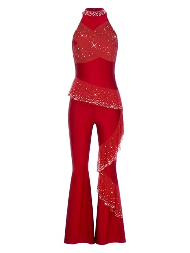 Traje de baile unitard para mujer con cuello falso y falda a vuelo