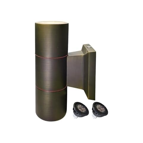 COLOER Brass Outdoor Wall Sconce(Bronze 6.875" H x 4.25" W) with 5W LED MR16 Bulb 2-Light Exterior Wall Light IP65 Waterproof 12V Low Voltage Up and Down Outside Lights for House Front Door Cover