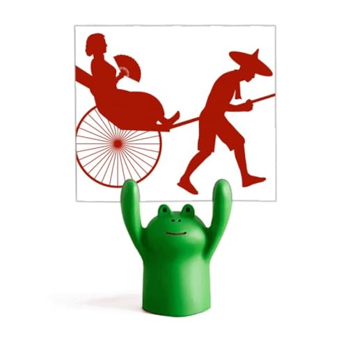 Porte-mémo jinrikisha avec statuette grenouille pour décoration de table