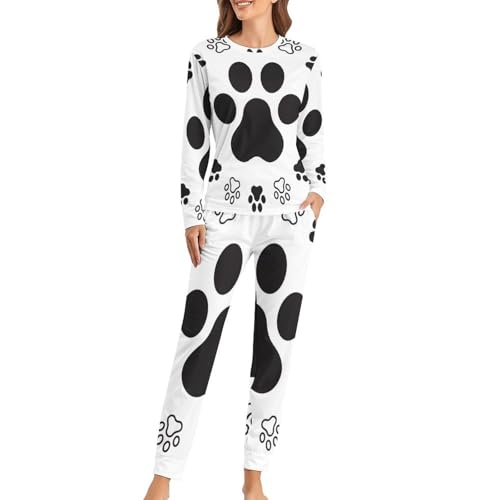 Pyjama femme patte de chien ensemble sleepwear t-shirt manches longues pantalon de nuit