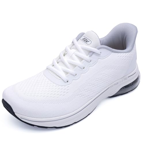MEHOTO Wide Toe Box Shoes Women Running Shoes Cushioning Comfortable Athletic Workout Gym Cross Trainer Sports Sneakers White Grey Size 8.5