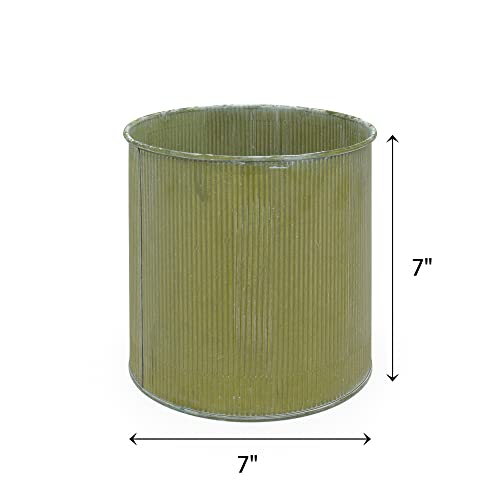 Cys Excel (H:7" D:7" Rustic Green Corrugated Zinc Metal Planter Pots | Flower Pot Centerpiece Vases | Succulent Planters & Candle Holders #TOP1