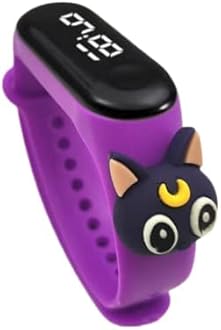 ZOVUTA Digital Dial Waterproof Stylish & Fashionable Wrist Smart Watch LED Band for Kids, Colorful Cartoon for Boys & Girls (Removable Silicon Strap) (Purple Cat)