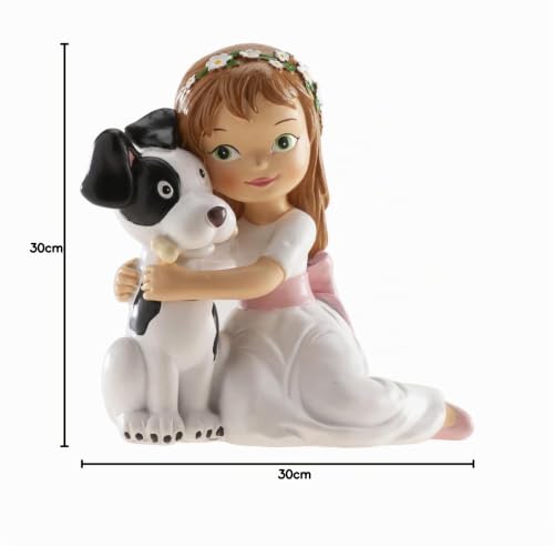 dekora - Dekorative Figur zur Erstkommunion - Mädchen mit Hund - Aus Kunstharz gefertigt - Kuchendekoration - 11,5 cm hoch - Originales und detailliertes Design - Lebensmittelecht