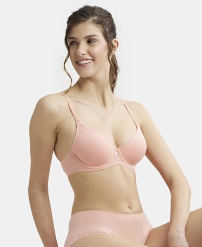 Image of Jockey 1245 Women Under-Wired Padded Super Combed Cotton Elastane Stretch Medium Coverage T-Shirt Bra with Detachable Straps