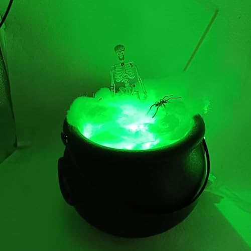 Caldero de Halloween negro con esqueleto y luces LED para decoración de mesa 3