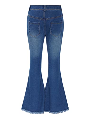 Kids Girls Fashion Ripped Flared Jeans Casual Denim Pants Zip Closure Daily Wear Raw Hem Bell Bottoms Trousers2