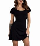MiiVoo Women's Short Sleeve Casual Dress Scoop Neck Back Strap Stretchy Bodycon Party Club Mini Dresses (Medium, Short Sleeve_Black)