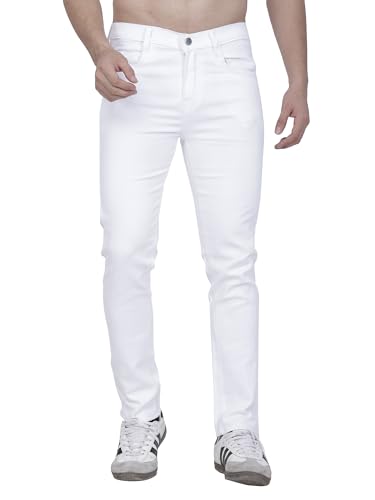 Koetler Mens Stretchable Slim fit Knee Cut Jeans | Men's Stretchable Modern Cut Jeans | Men's Denim Stretch Fit Mid Rise Knee Pant (White,30) (in, Numeric, 30, Regular, White)