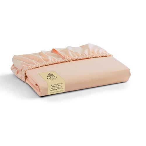 Linen Home 100% Cotton Percale Twin Size Fitted Sheet only, Brushed Rose