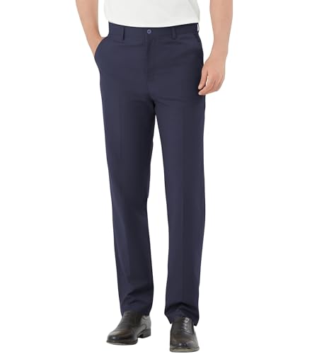 Men's Classic Fit Flex Flat Front Dress Pants Formal Pants for Business & Office