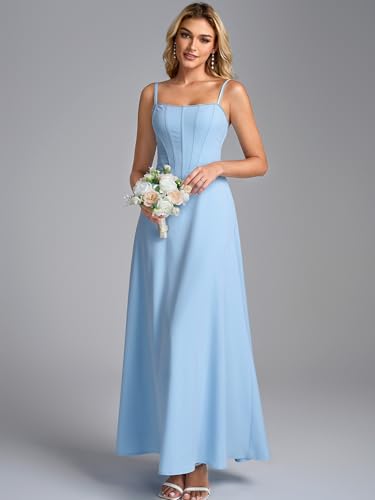 Auraxe Floral Corset Maxi Wedding Guest Dresses for Women Summer Spaghetti Strap Flowy A Line Tea Party Long Sun Dress 2026 Blue