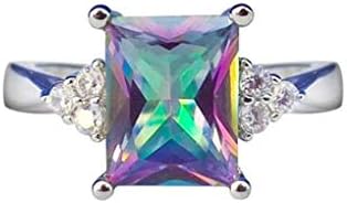 Clearance Rings,Women Princess Cut Mystic Rainbow Rings Engagement Diamond Rings Jewelry Gift (Rainbow, 7)
