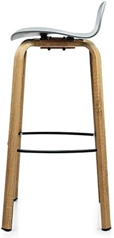 TANGZON Bar Stools Set of 2, Metal Legs Breakfast Kitchen Chairs with Footrest, Counter Height Stools for Home, Bar and Restaurant (Grey)